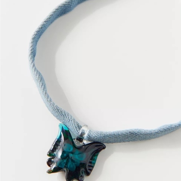 UO Glass Butterfly Choker, Blue, O/S, NWT - Picture 5 of 9